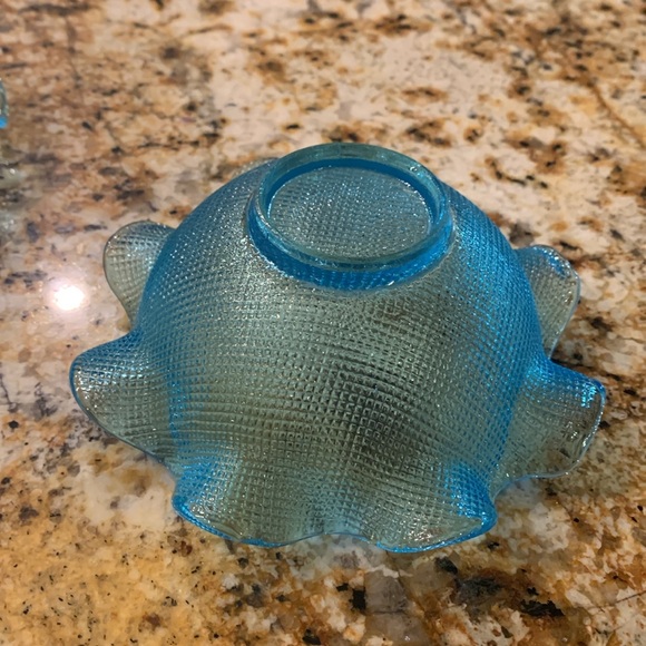 Vintage Italian Colony Glass Ruffled Edge Waffle Bowl & Plate Set Aqua Blue - Picture 5 of 12
